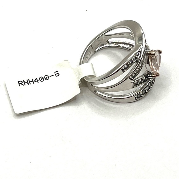 Ring Pink - Clear Quartz Anniversary or Wedding Band size 6 Sterling Silver 925 - Picture 8 of 11